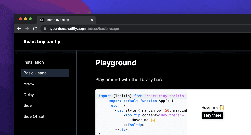 React tiny tooltip docs